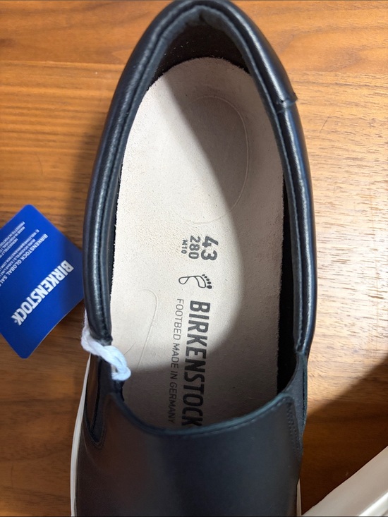 Birkenstock Men\'s Black Leather Slip-On Sneakers with White Sole